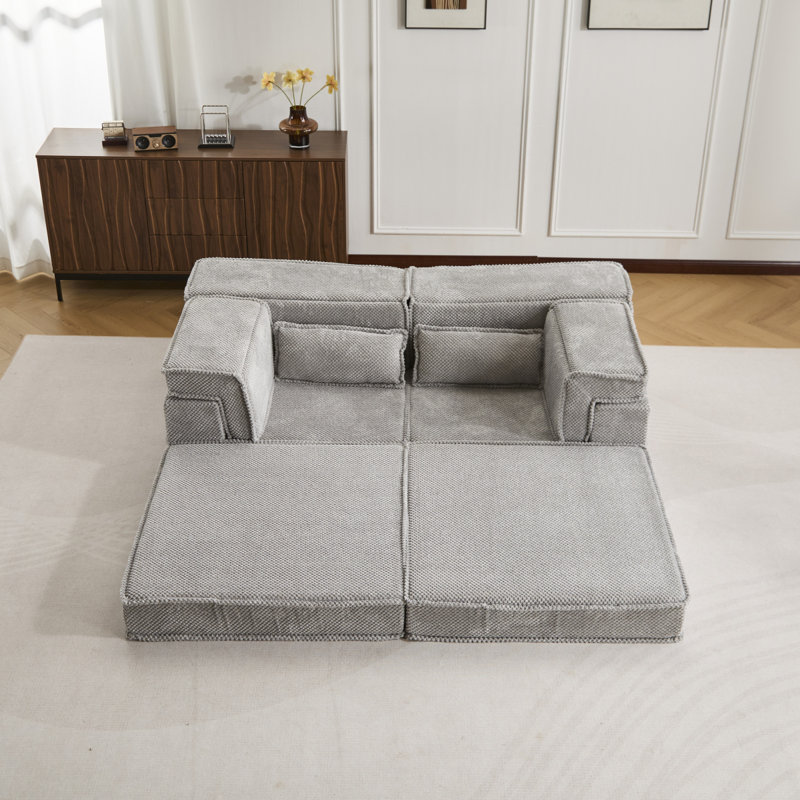 Canapé à compression Mahjong, canapé-lit convertible au sol, canapé modulaire modulaire désossé DIY, aucun assemblage requis, tissu polaire circulaire, causeuse moderne surdimensionnée, gris clair