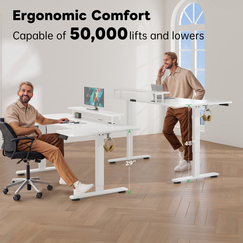 Adjustable Height Standing Desk With Cable Management, Powerful Motor, Monitor Stand,2 Hooks, 5 Power Outlets,3 Memory Controller