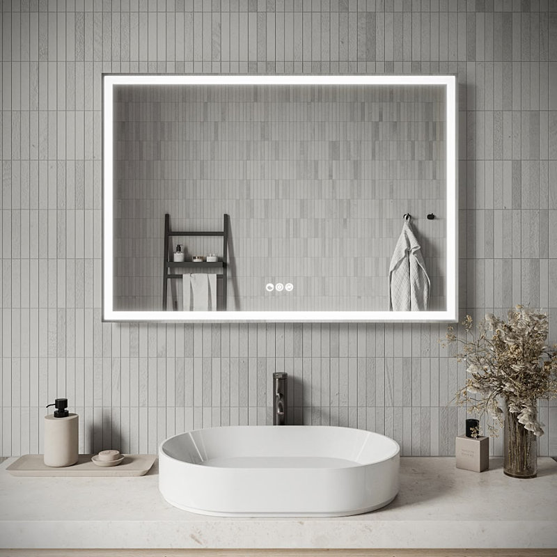 Miroir de salle de bain rectangulaire à DEL sans cadre avec désembueur Streamline, intensité variable, changement de température de couleur