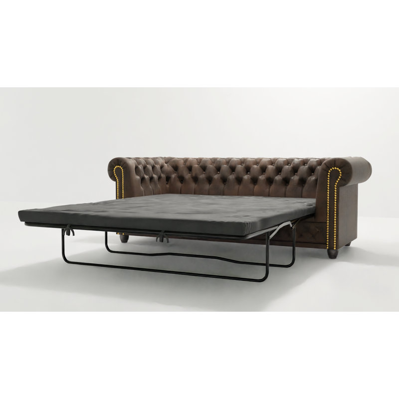 Chesterfield Friedrich 3 Seater Sofa with Sleeping Function Made of Vintage Look Microfibre with Solid Wood Legs, Dark Brown
