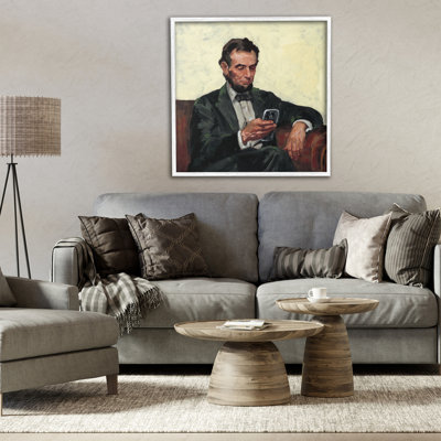 Abe with Cellphone Framed Giclee, design by Studio Bautista