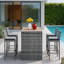 Ensemble repas pour 4 personnes en osier de patio avec table rectangulaire, coussins inclus