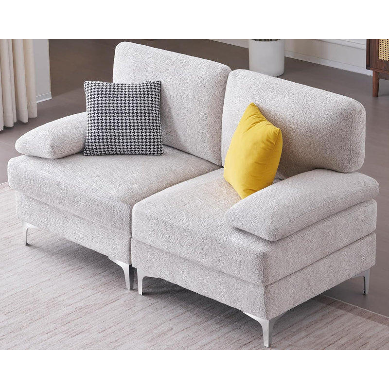 Upholstered 31'' Loveseat, Beige Chenille
