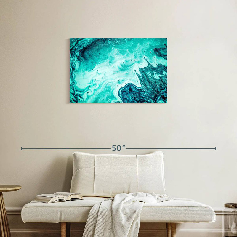 Aamarine abstrait aigue-marine de luxe, H 20 po x l 30 po