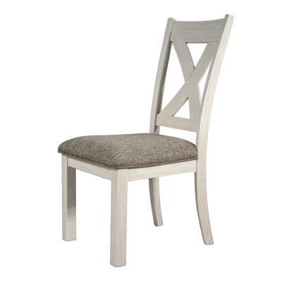 Farmhouse X-Back Upholstered Dining Chair in Distressed White