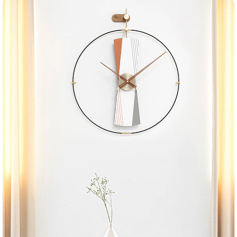 Orange Round Mid-Century Abstract Geometric Open Frame Wall Clock