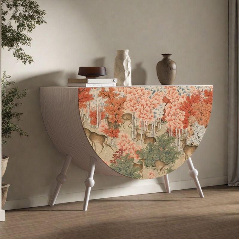 Modern floral living room accent cabinet, Ivory White