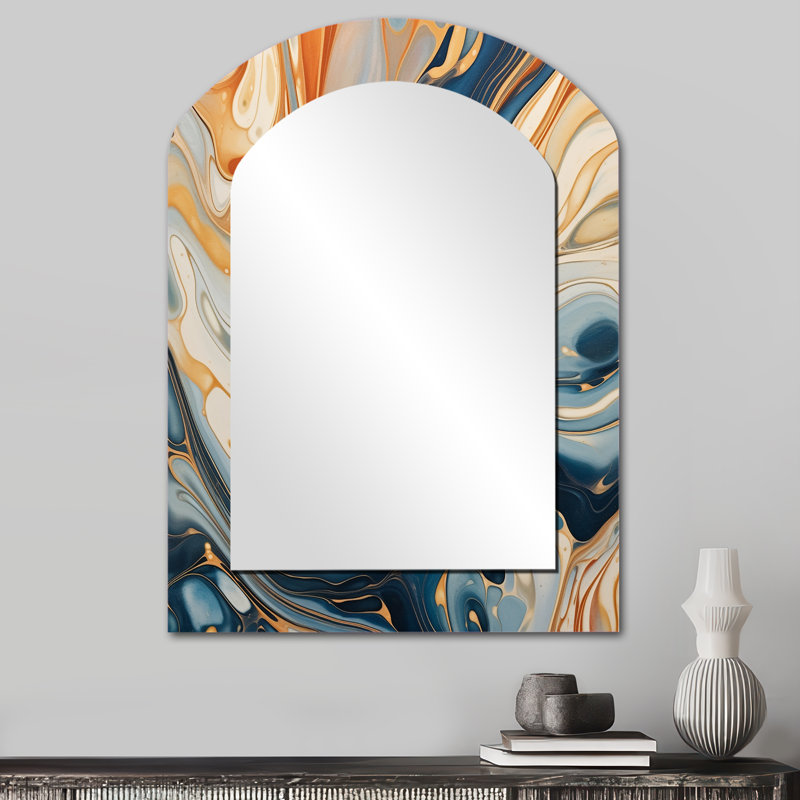 Bleu sarcelle, turquoise, symphonie aqua - miroir abstrait arc mural, miroir décoratif asymétrique bleu sarcelle, impression d'art en métal