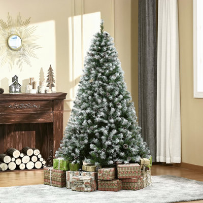 Sapin de Noël artificiel enneigé 6 pi avec des branches réalistes, 61 pommes de pin et 800 pointes