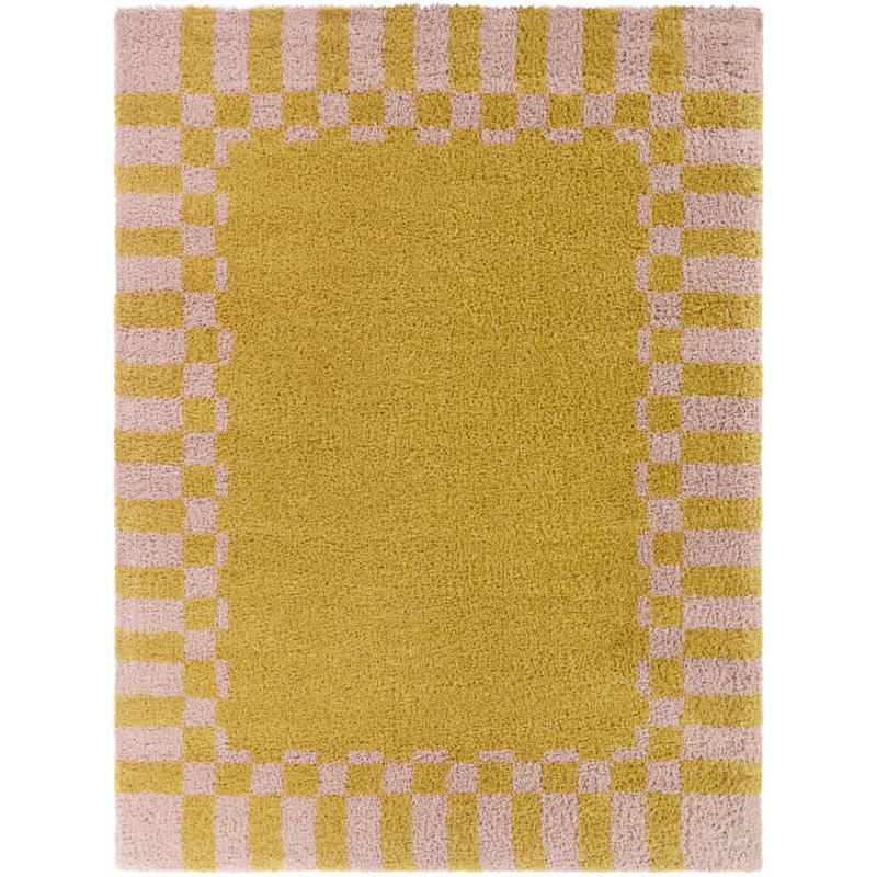 Seraphiel Orange Checkered Border Area Rug, 5'3" x 7', Orange