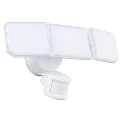 East Grove Home Guardian Flood and Security Wall Light with 3 Lights 3,400 Lumens 30 Watts and Programmable Motion and Photo Sensor in White