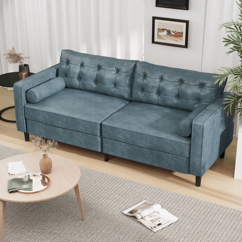Palardy 4 Seater Faux Leather Sofa, Blue