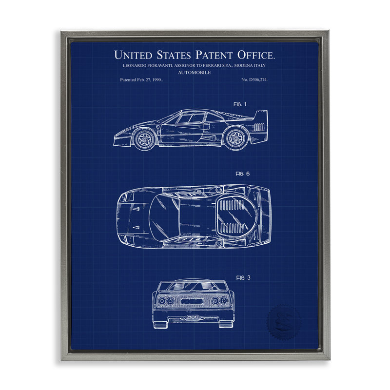 Art automobile, "Blue car" par Charles Hronek, Cadre flottant gris lustré, H 21 po x l 17 po