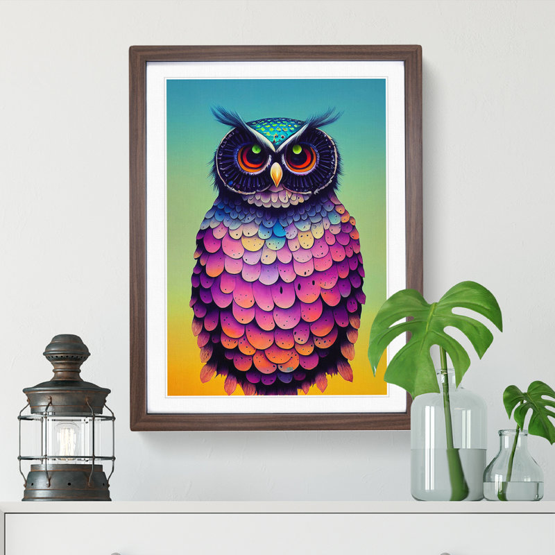 Owl - Framed Print, 46cm H x 34cm W x 2cm D, Walnut
