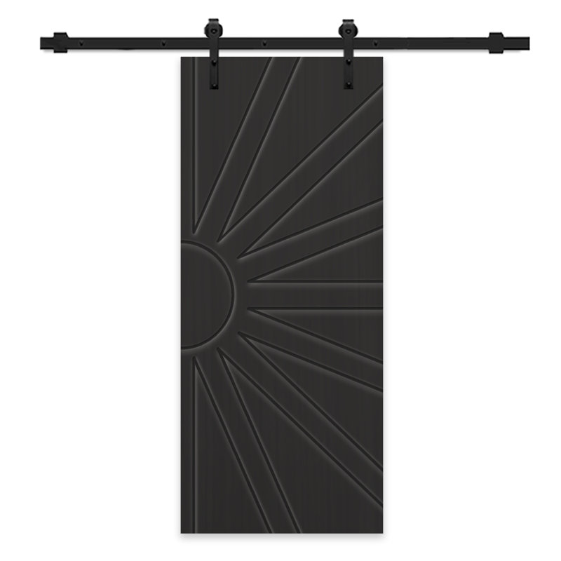 Porte de grange à panneaux et en bois avec quincaillerie d'installation, 42 po x 96 po, Noir, Noir mat