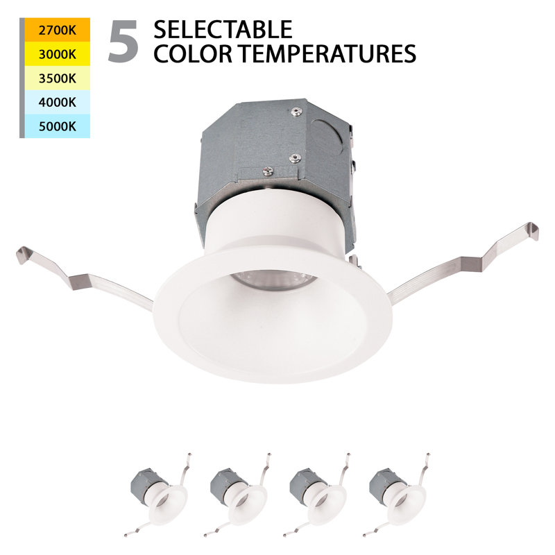 Pop-in 4'' Selectable Color Temperature 12 Watt Dimmable Air-Tight IC Rated Standard Recessed Lighting Kit