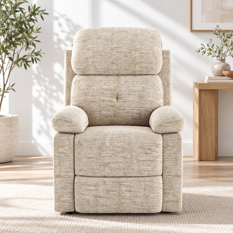 3-Position Padded Seat Upholstered Recliner with Adjustable Legrest and Backrest, Sand