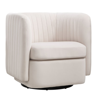 32.28" Wide Modern Upholstered Soft Barrel Chair With 360° Swivel Metal Base