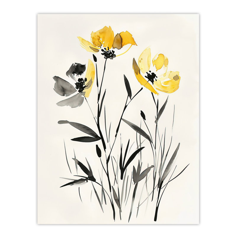 Wildflower Blooms Yellow Watercolour Wall Art Print