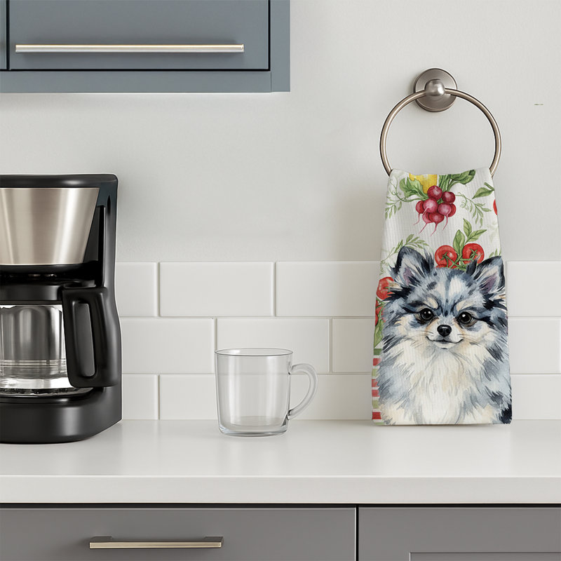 Blue Merle Pomeranian Vegetables Kitchen Towel, Blue Merle Pomeranian