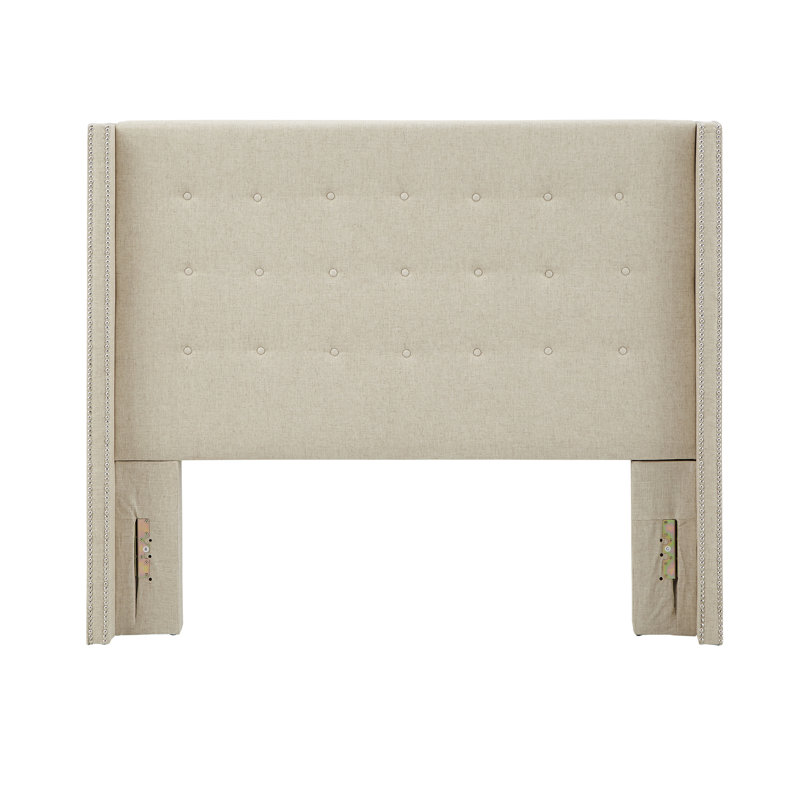 Tête de lit tapissier à oreilles Kaster, Beige, Double