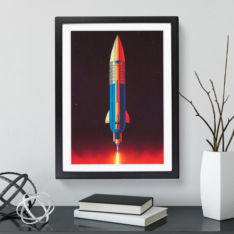 XV1022-4616X The Splendid Spaceship Rocket - Single Picture Frame Print, Black, 34cm H x 25cm W x 2cm D