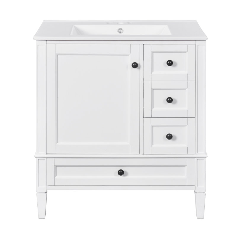 Meuble-lavabo moderne avec lavabo en céramique 30 po - blanc, bois massif, 3 tiroirs pour salle de bain à domicile, structure en bois de 30 po, salles de bain pratiques