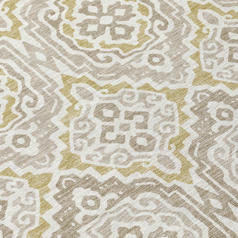 Machine Washable Indoor/Outdoor Chantille ACN2669 Tribal Rug, 2'3" x 7'6" Runner, Ivory