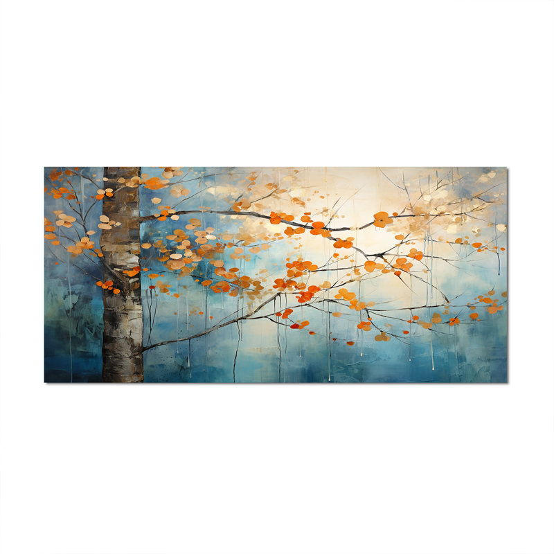 Érable orange sarcelle brillant, braises II - Art mural érable, Toile tendue, H 28 po x l 60 po, Sans cadre