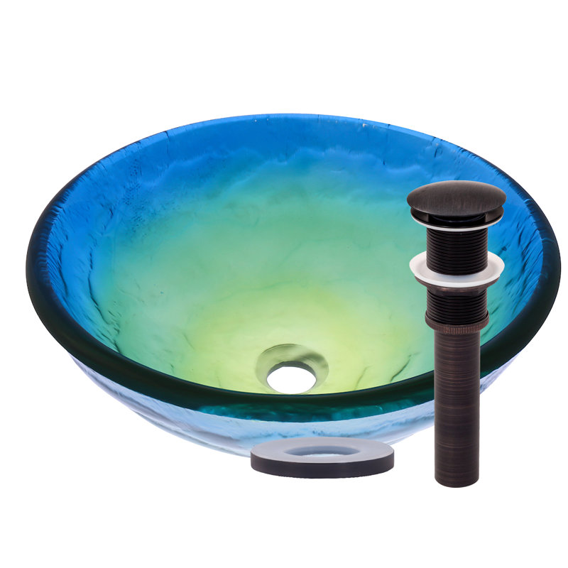 Novatto 16.5'' Blue/Green Glass Circular Bathroom Sink, Oil Rubbed Bronze