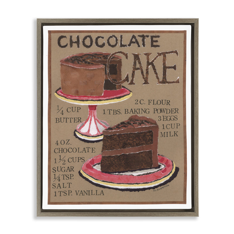 Art mural sur toile flottant, "Recette de gâteau au chocolat" par Nancy Overton, Cadre flottant orme Montalcino