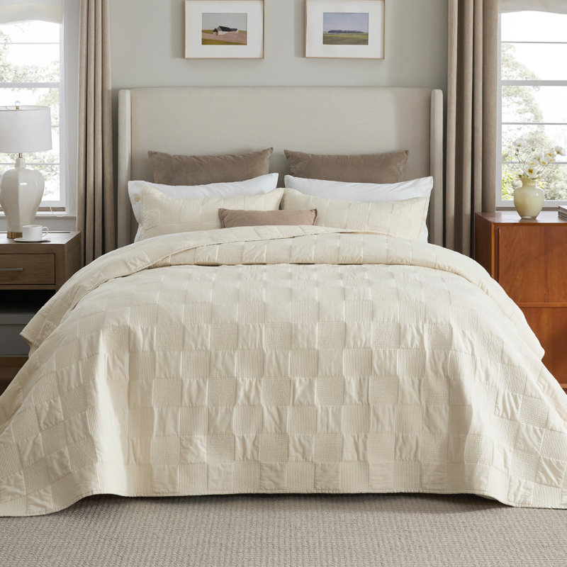 Bedsure 100% Cotton Quilt Set - Lightweight Bedspread, Cozy Bedding Coverlet 3-Piece with Pillow Shams, Oat Milk