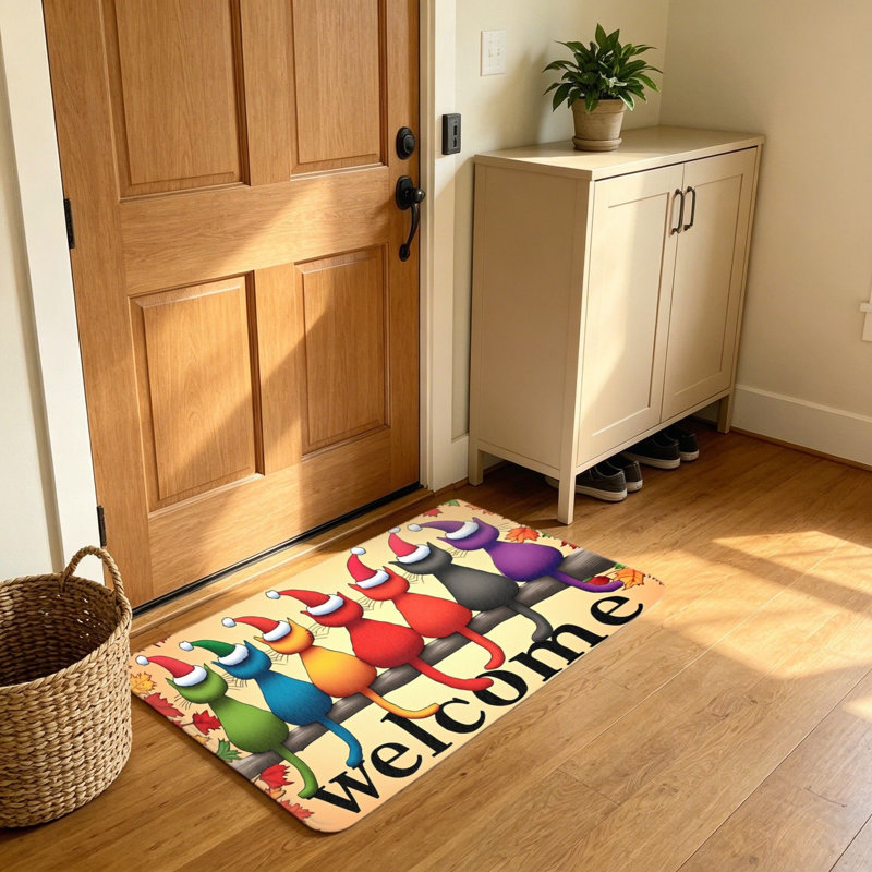 Tapis d'automne 20 x 32 po avec motif de chats d'automne et chapeaux de père Noël