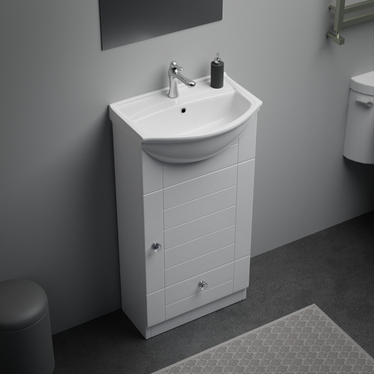 Small Vanity U-Shaped Wall Mount Bathroom Sink with Faucet and Overflow