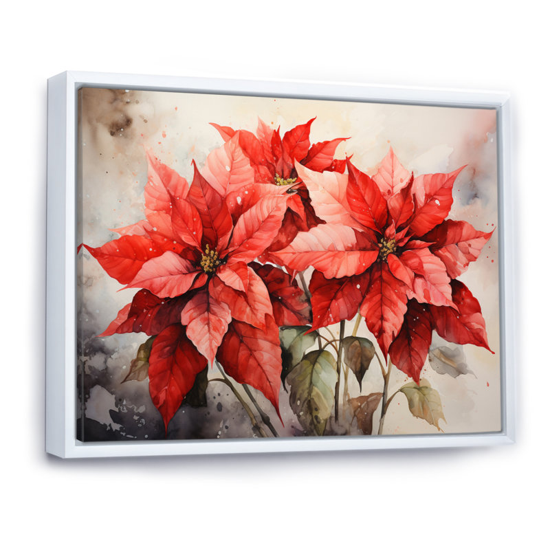 Fleur de poinsettia rétro sur toile, H 30 po x l 40 po x P 1,5 po, Cadre flottant blanc