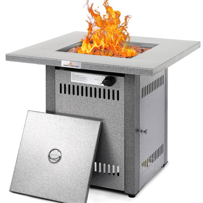 Outdoor Fire Pit Table With 50000 Propane, 28" Silver And Lava Rock For Balcony Propane Gas Table, Stones Patio