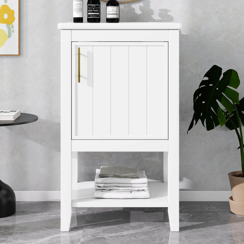 Armoire de rangement de salle de bain moderne de 20 po avec lavabo en céramique, meuble-lavabo autoportant avec porte à fermeture douce, support de rangement et tablette ouverte