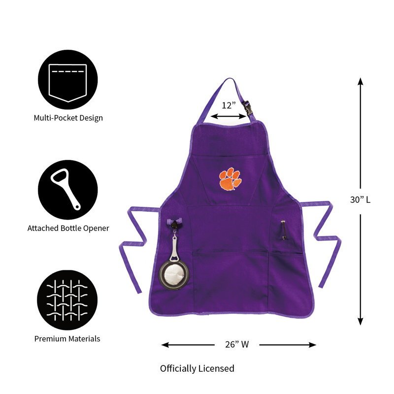 No Pattern Cotton Bib Apron, Purple, NCAA Clemson