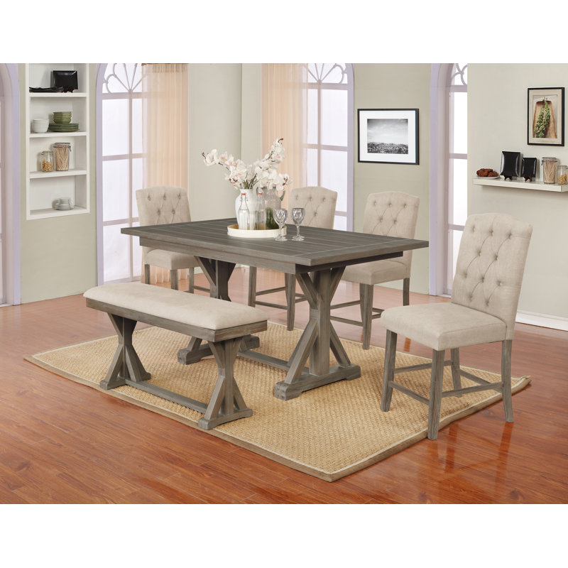 Ensemble repas 6 personnes à hauteur de comptoir Narvaez, Beige