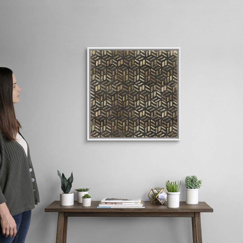 Reproduction d’art sur toile, "Golden art deco III" par Aimee Wilson, Cadre blanc, H 26 po x l 26 po x P 1,75 po