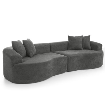 Élégant canapé courbé à 4 places, mousse, accoudoirs droits, canapé modulaire pour le salon, rembourrage à ressorts et en mousse, chenille douce,