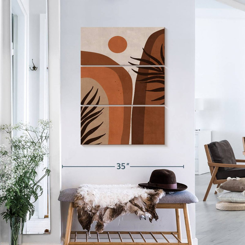Feuille de montagne abstraite terre cuite sur toile 3 pièces par Jennifer T Print, H 24 po x l 38 po x P 1,25 po