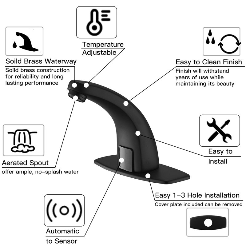 Robinet de lavabo automatique sans contact Dfi, Noir mat
