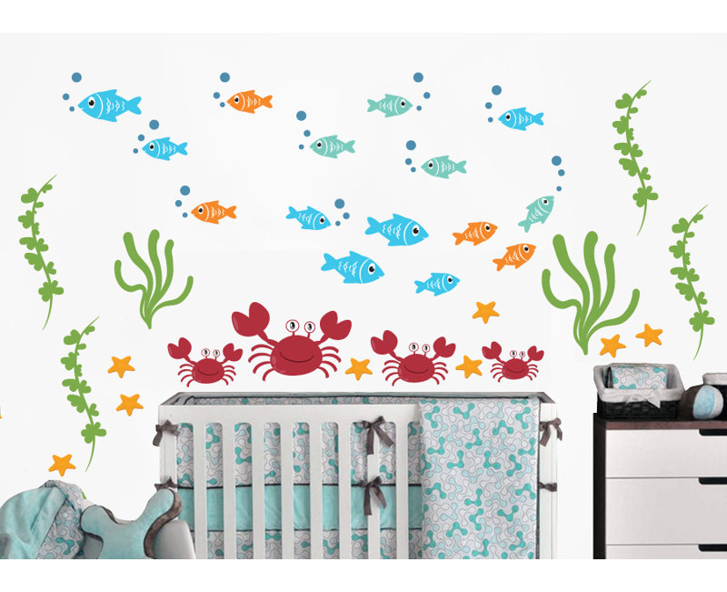 Décalcomanie murale aquatique, poisson et crabe, Schéma B