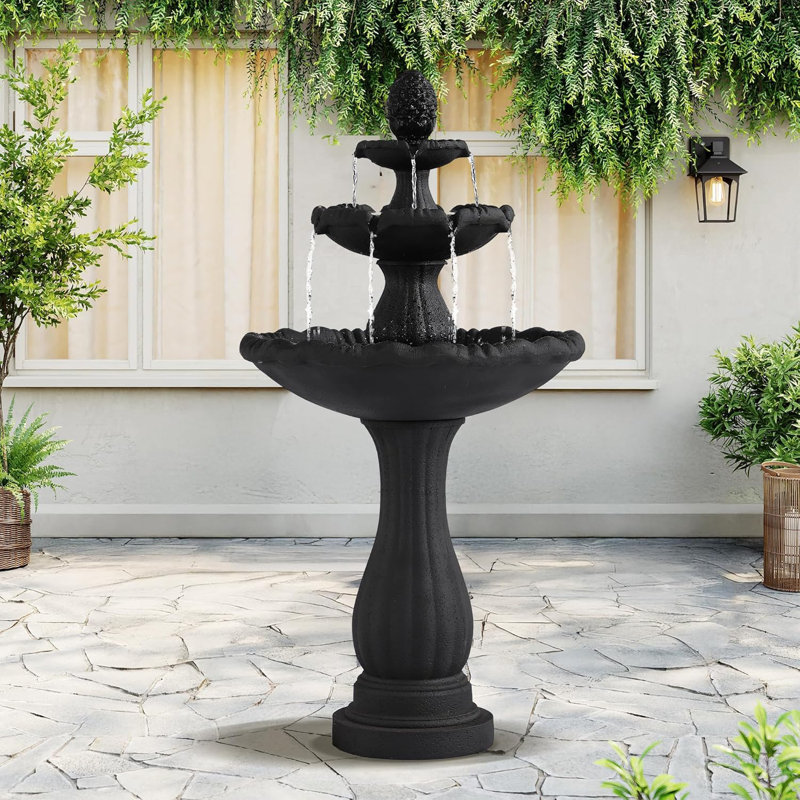 47.3" High Italian Feature Faux Stone Freestanding Water Fountain Outdoor And Indoor, 3-tier Roman Pillar Waterfalls Fountains For Garden,patio,yard,deck,backyard,porch