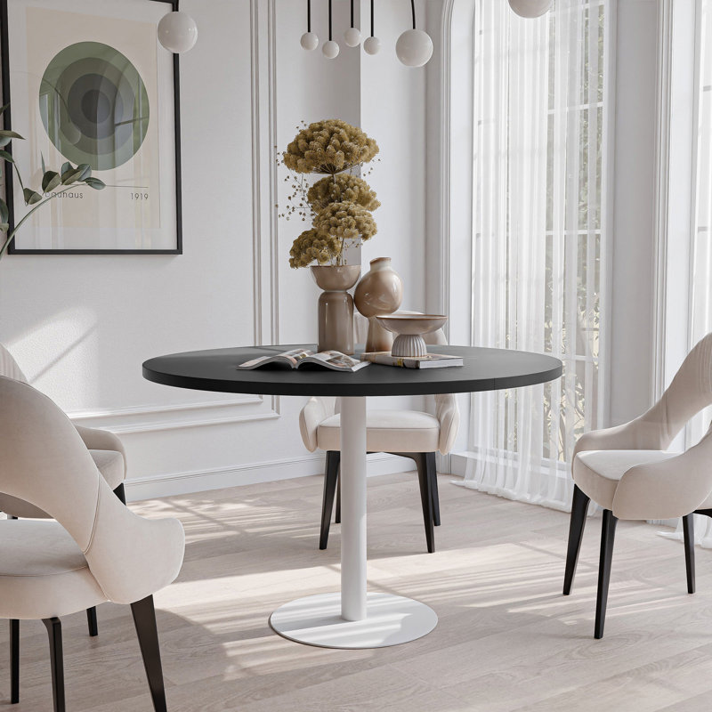 Extendable Round Dining Table, Black, Bellato Grey