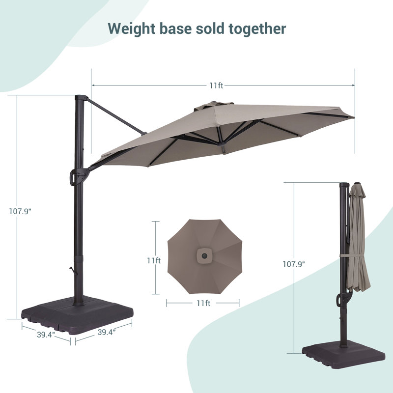 Parasol suspendu 11 pi Urbanna, gris