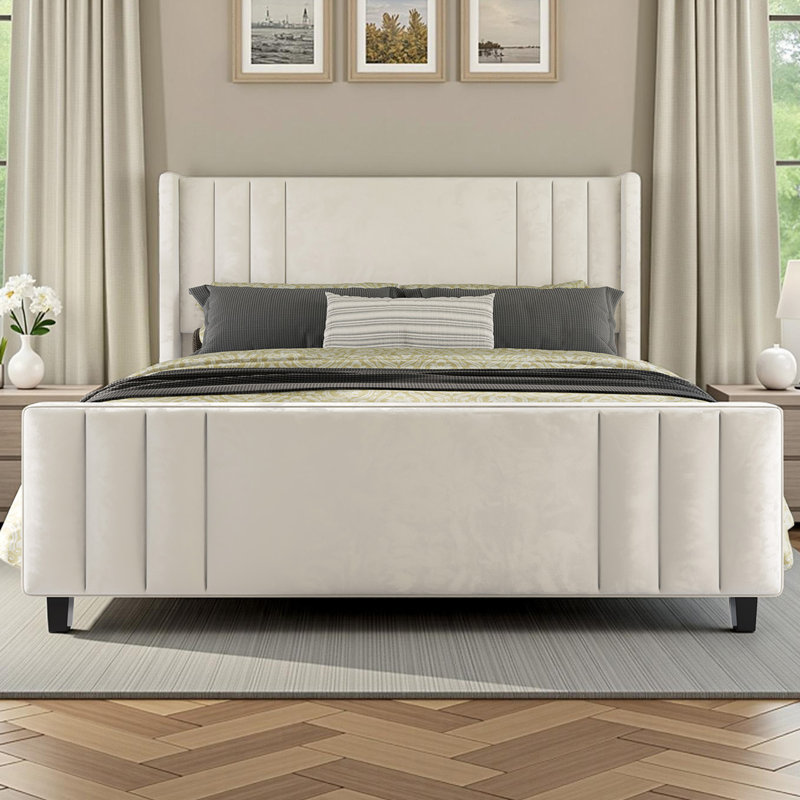 Aurieona Upholstered Platform Bed, King, Cream