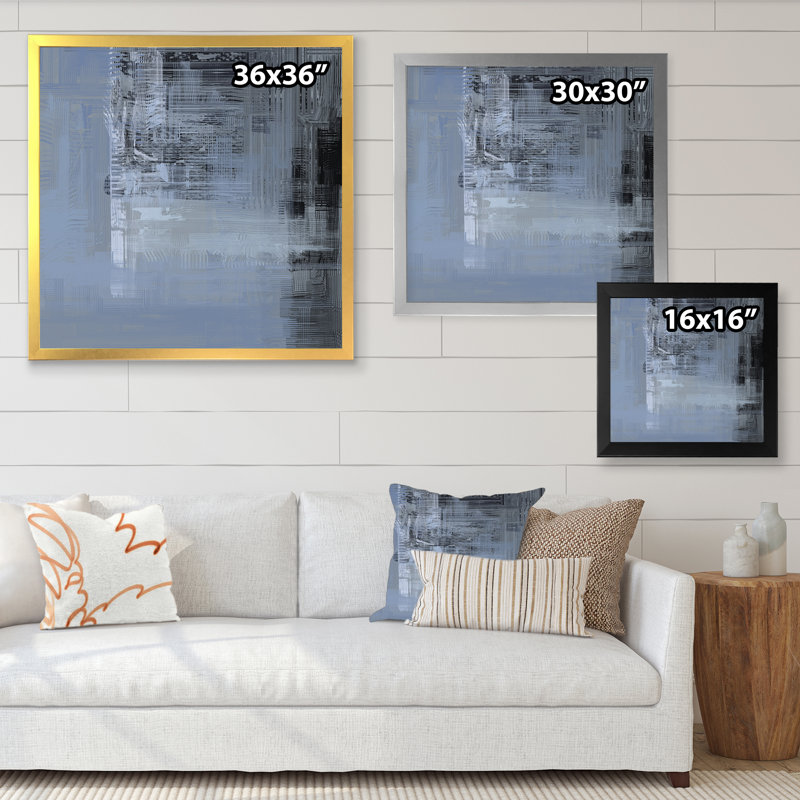 «Blue and Black Grunge Frozen Art», reproduction d'art sur toile encadrée, H 30 po x l 30 po x P 1 po, Cadre noir