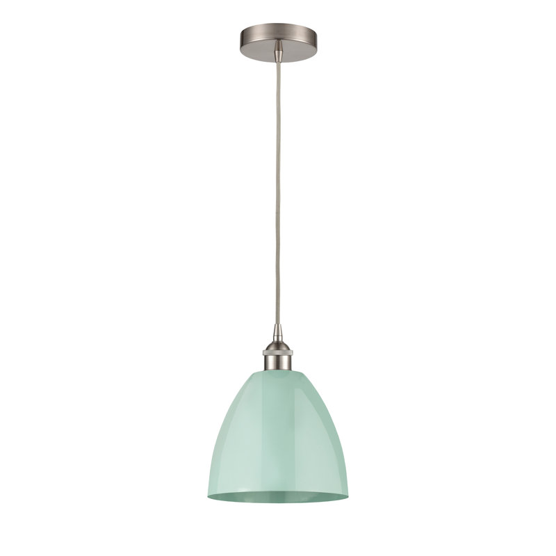 1 - Light Single Drop Pendant Pendant, Sea Blue, Brushed Satin Nickel, 18.75" H x 16" W x 16" D
